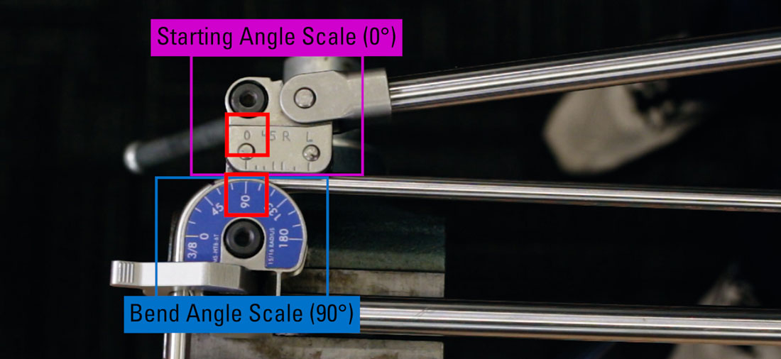油管弯曲机显示起始角规模和弯曲角的规模
